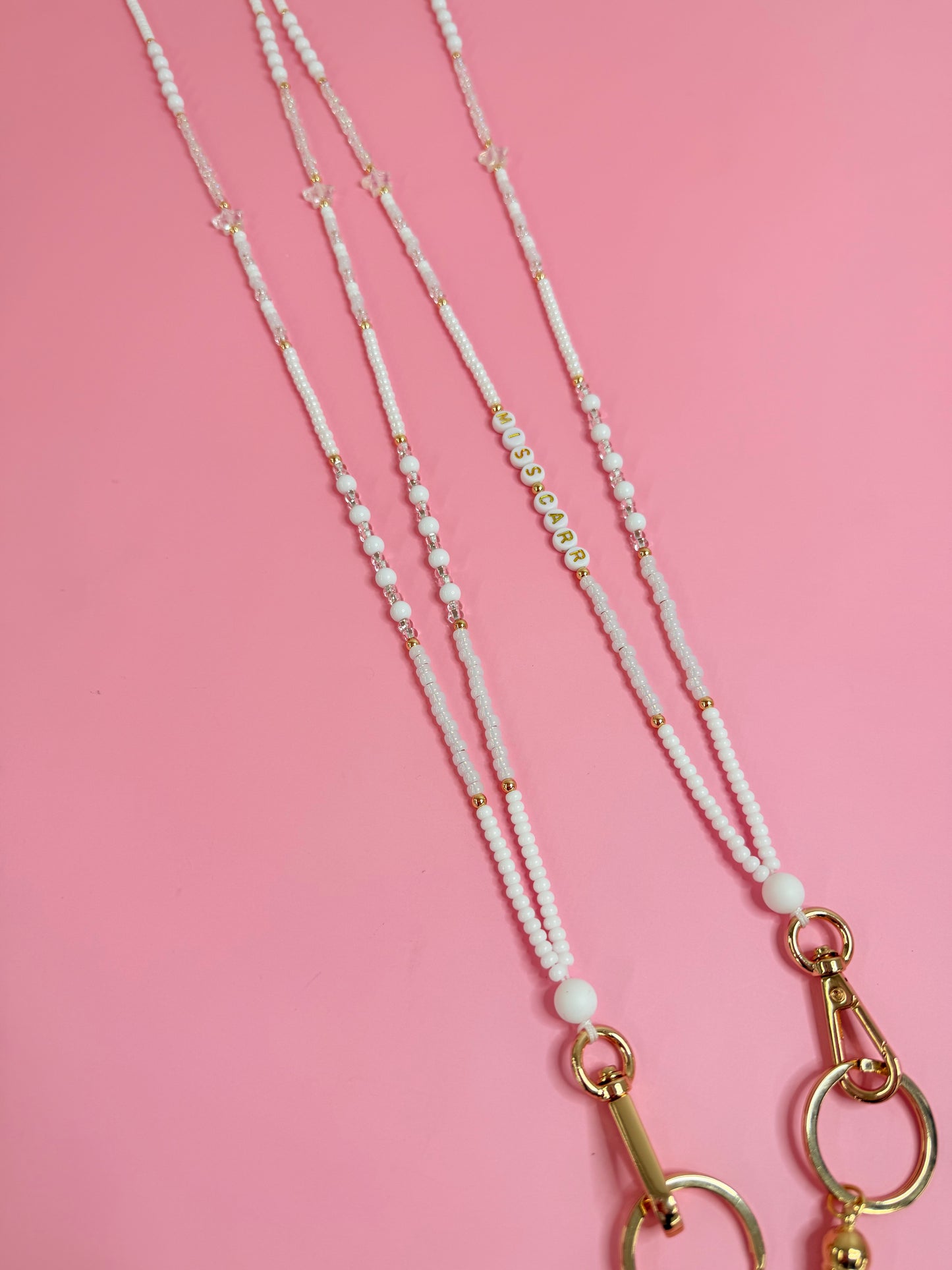 New White Seed Bead Lanyard