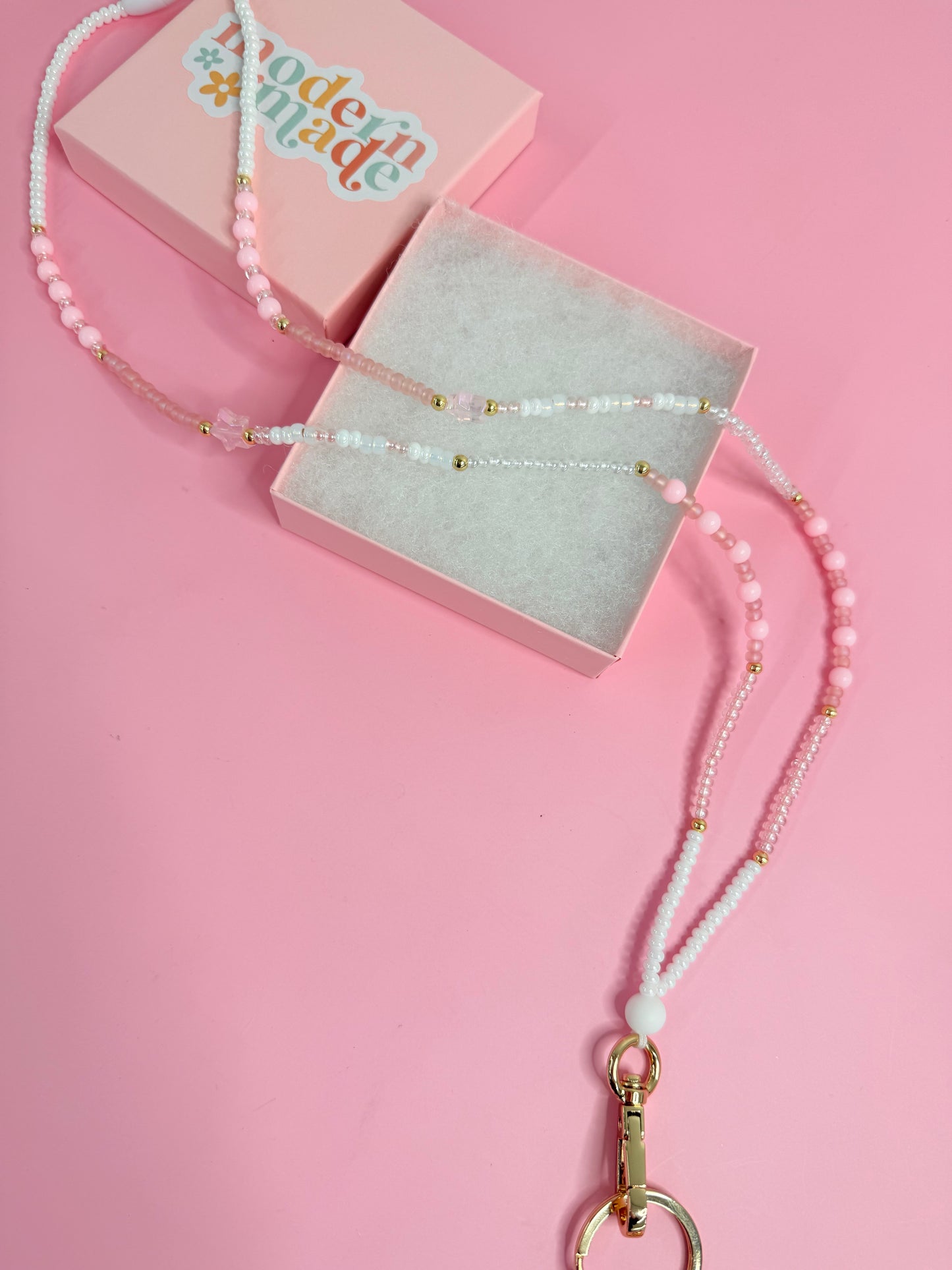 New Pink Seed Bead Lanyard