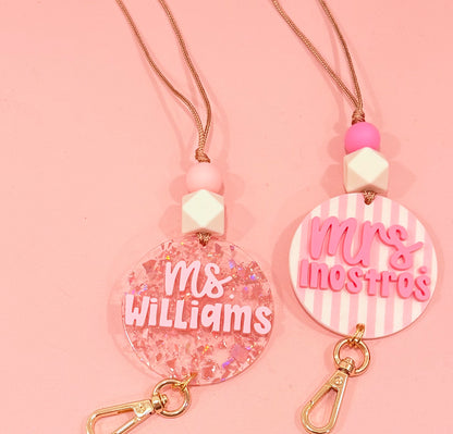 New * Personalized Pink Lanyard or Keychains