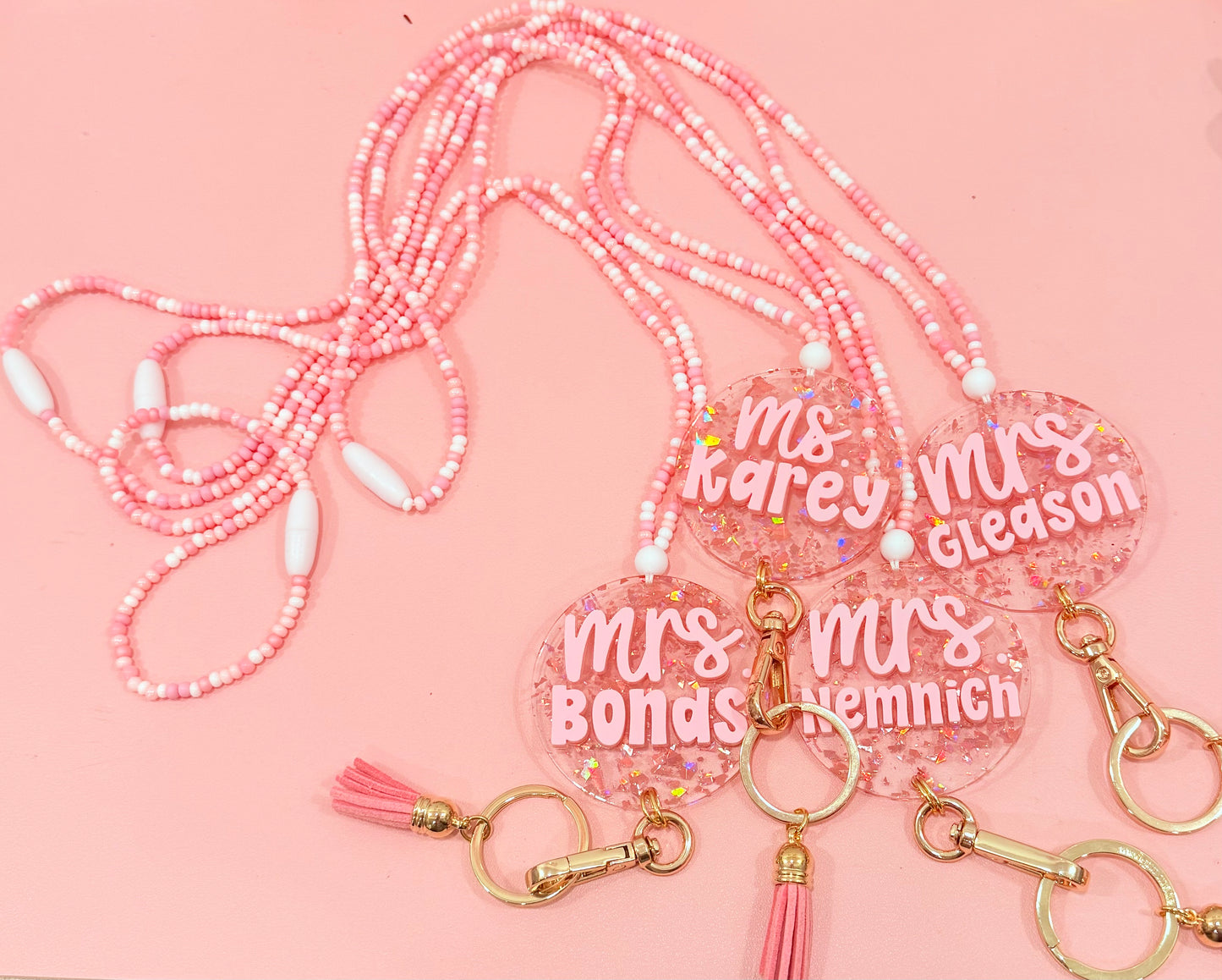 New * Personalized Pink Lanyard or Keychains
