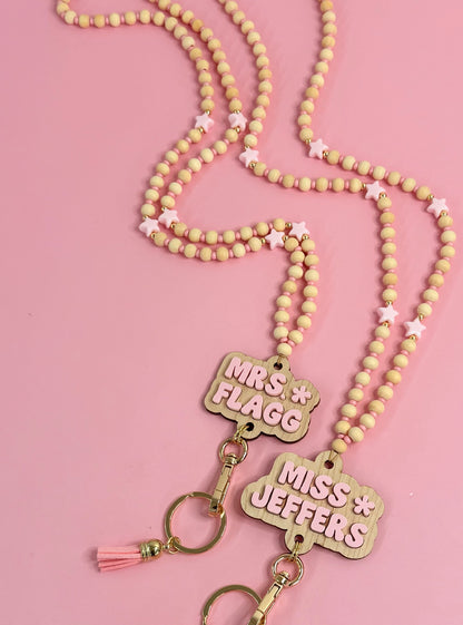 New Pink + Wood Lanyard