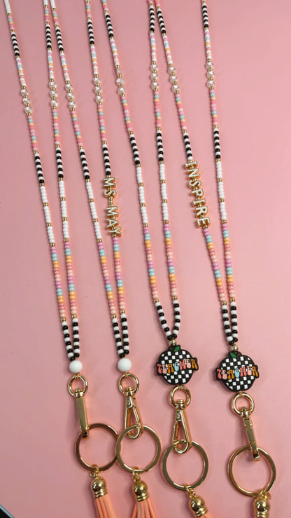 Black and White + Colorful Teacher Lanyard