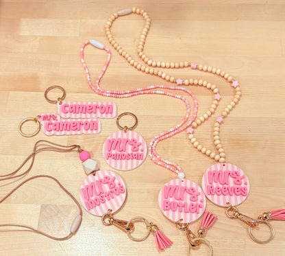 New * Personalized Pink Lanyard or Keychains