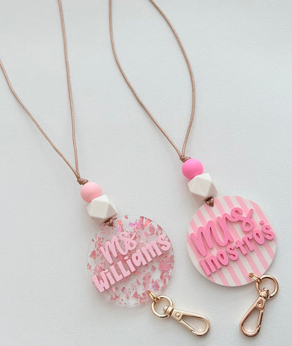 New * Personalized Pink Lanyard or Keychains