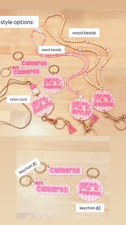 New * Personalized Pink Lanyard or Keychains