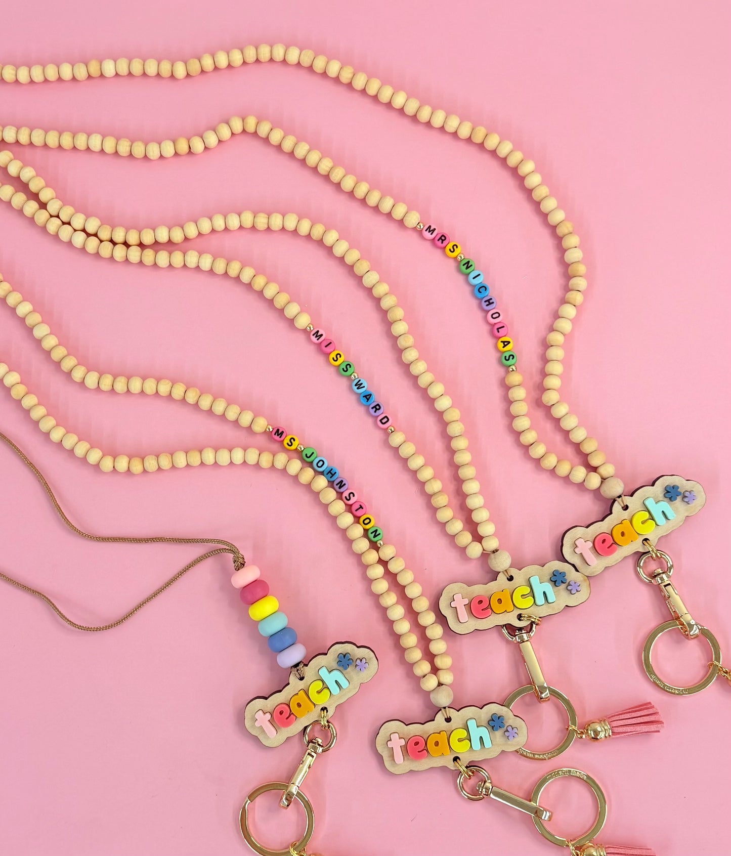 New Rainbow Teach Wood Lanyard