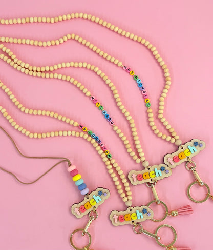 New Rainbow Teach Wood Lanyard