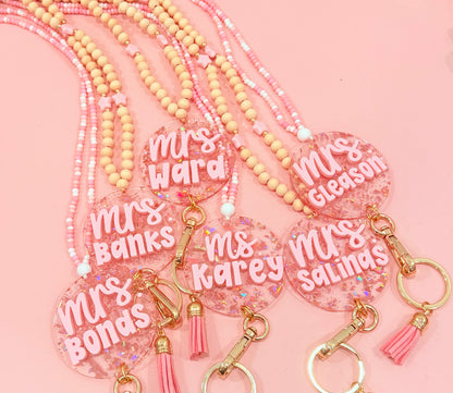 New * Personalized Pink Lanyard or Keychains