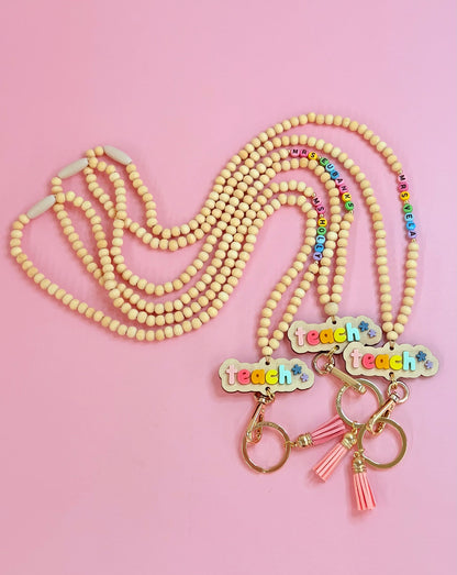 New Rainbow Teach Wood Lanyard