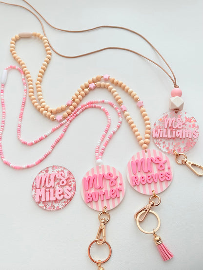 New * Personalized Pink Lanyard or Keychains
