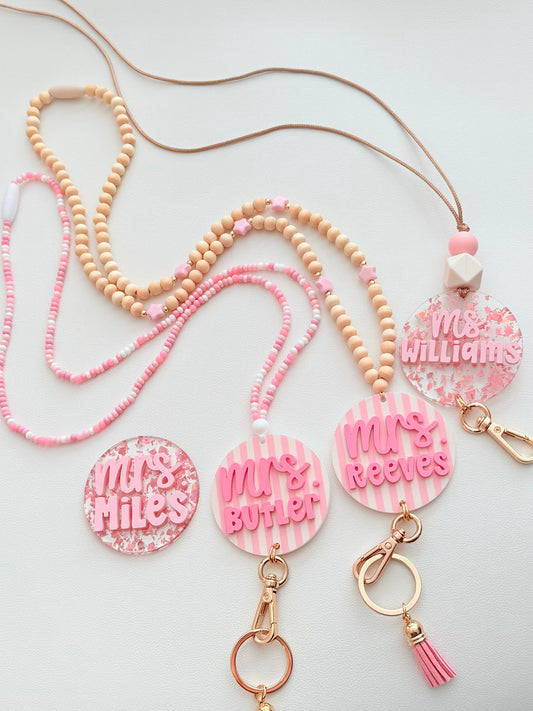 New * Personalized Pink Lanyard or Keychains