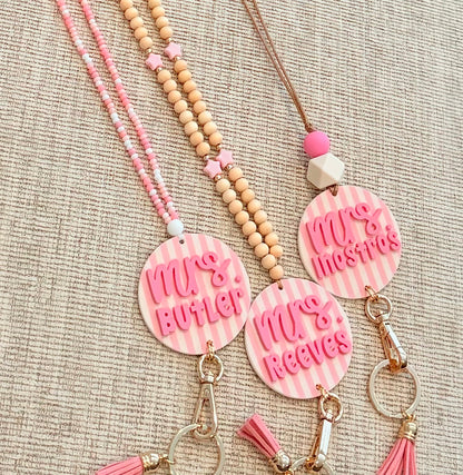 New * Personalized Pink Lanyard or Keychains