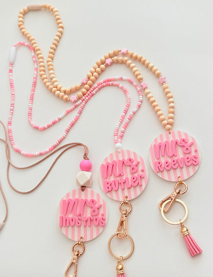New * Personalized Pink Lanyard or Keychains