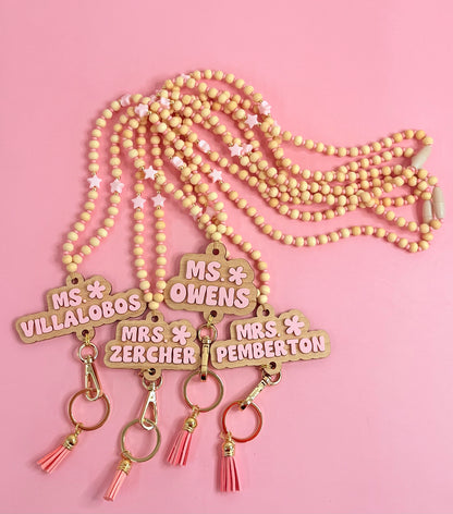 New Pink + Wood Lanyard