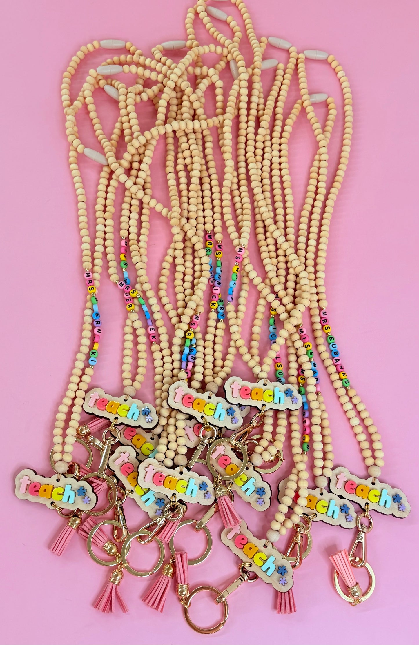 New Rainbow Teach Wood Lanyard