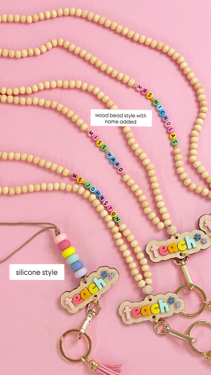 New Rainbow Teach Wood Lanyard