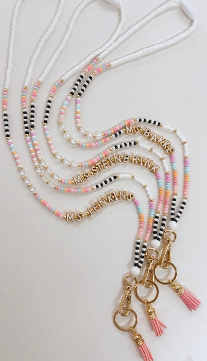 Black and White + Colorful Teacher Lanyard