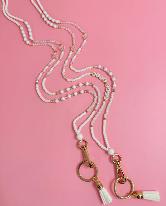 New White Seed Bead Lanyard