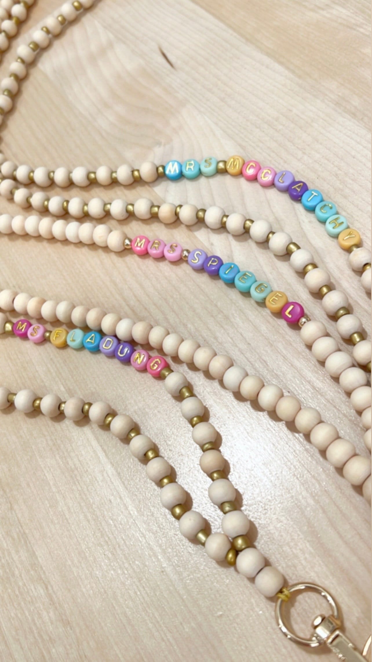 Rainbow Name Beaded Teacher Lanyard