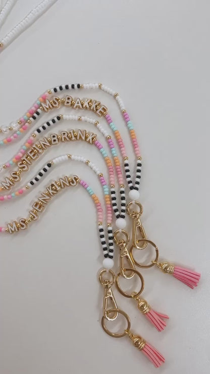 Black and White + Colorful Teacher Lanyard