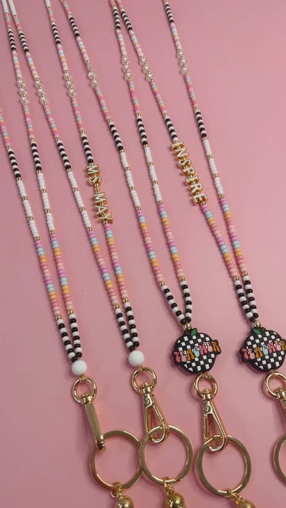 Black and White + Colorful Teacher Lanyard